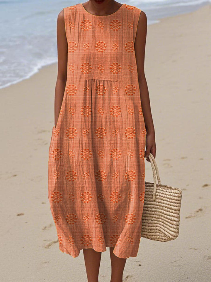 Women's Sleeveless Midi Dress with Pockets