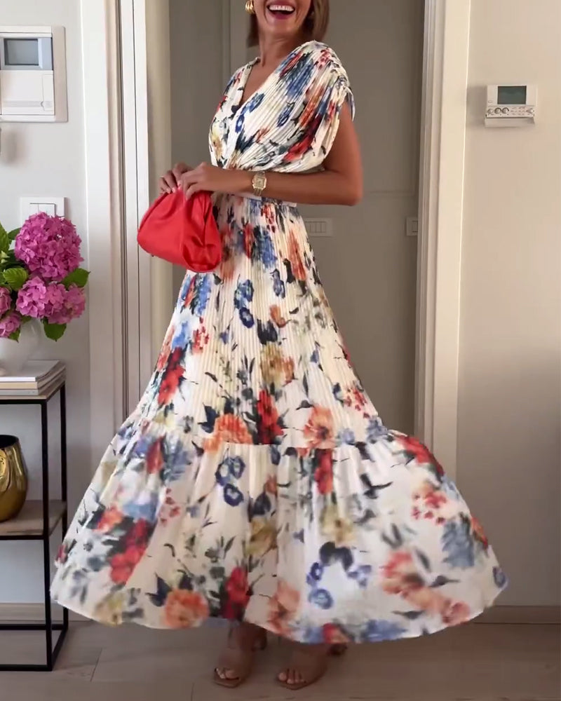 Women's Pleated Floral Maxi Dress
