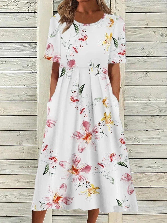 Women's Gathered Waist Floral Midi Dress