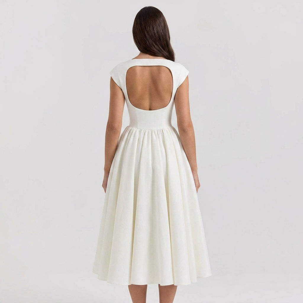 Women's Structured Cap Sleeve Midi Dress