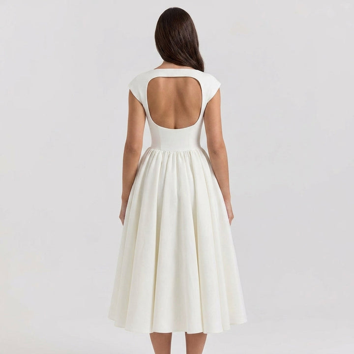 Women's Structured Cap Sleeve Midi Dress
