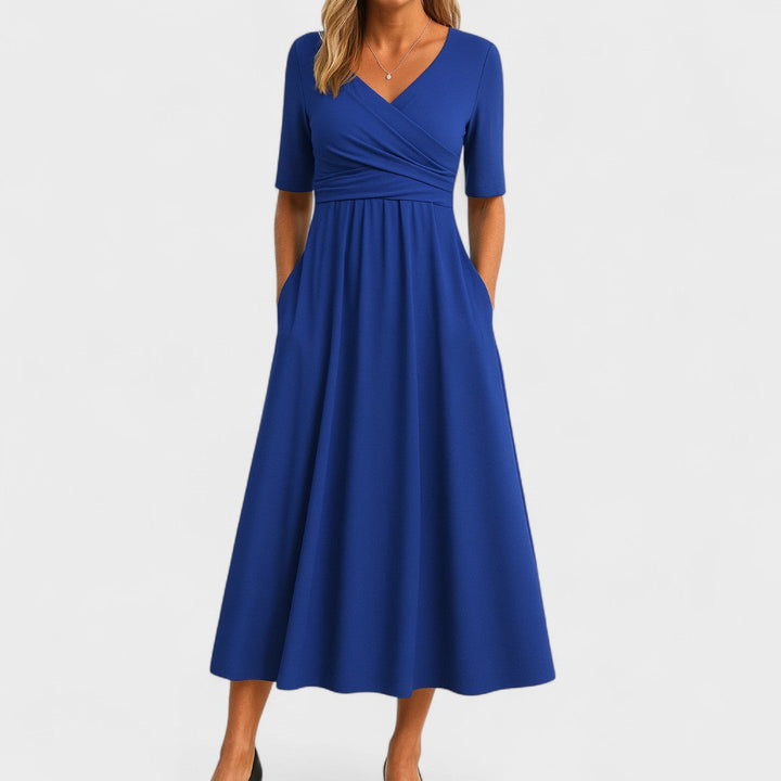 Women's V-Neck Midi Dress with Pockets