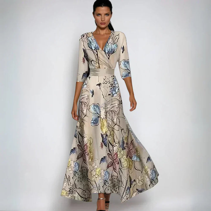 Women's Floral Midi Dress Three Quarter Sleeve
