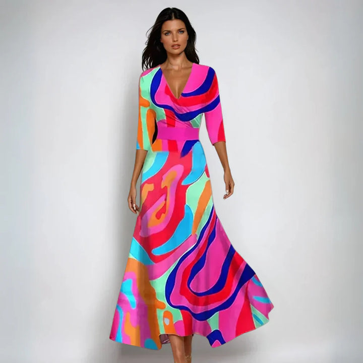 Women's Floral Midi Dress Three Quarter Sleeve