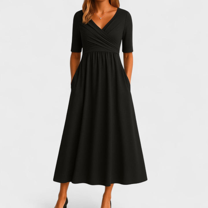 Women's V-Neck Midi Dress with Pockets