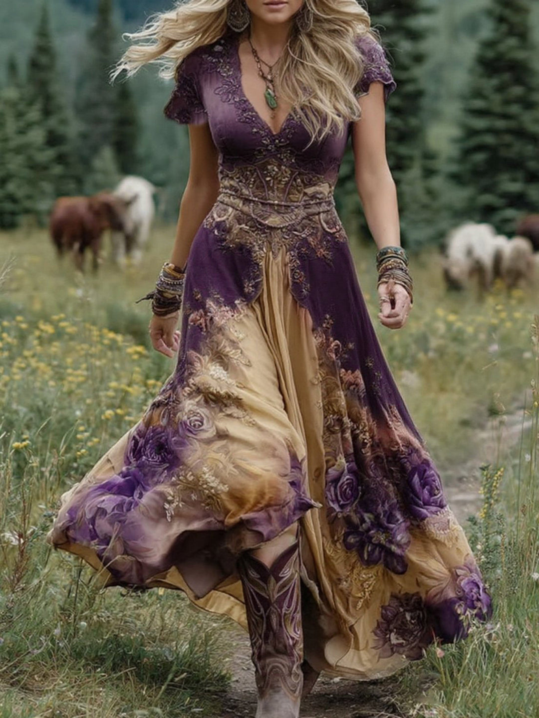Women's Gradient Floral Maxi Dress