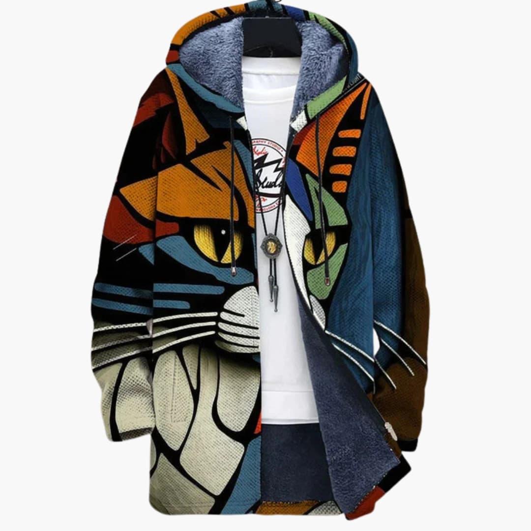 Unisex Cat Print Zip Up Hoodie Sweatshirt