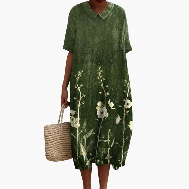 Women's Floral Midi Dress V Neck Short Sleeve Summer