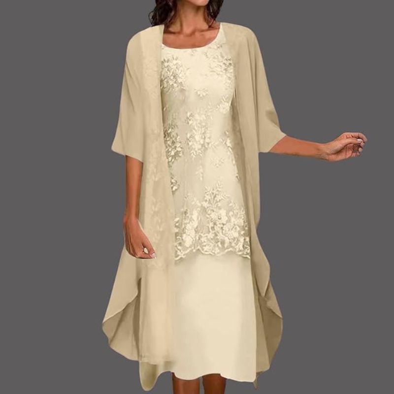 Women's Wedding Guest Lace Midi Dress with Cardigan
