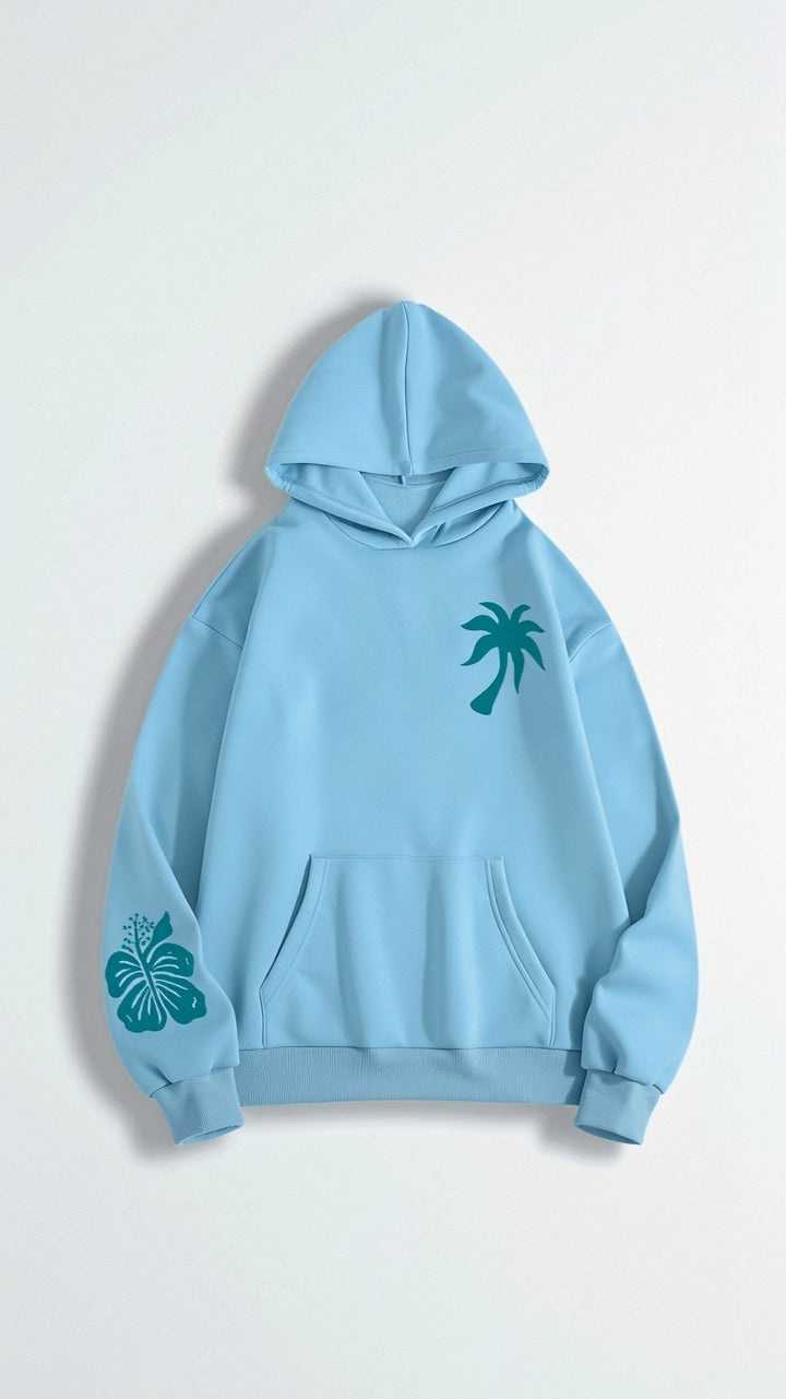 Embroidered hoodie with tropical design for women