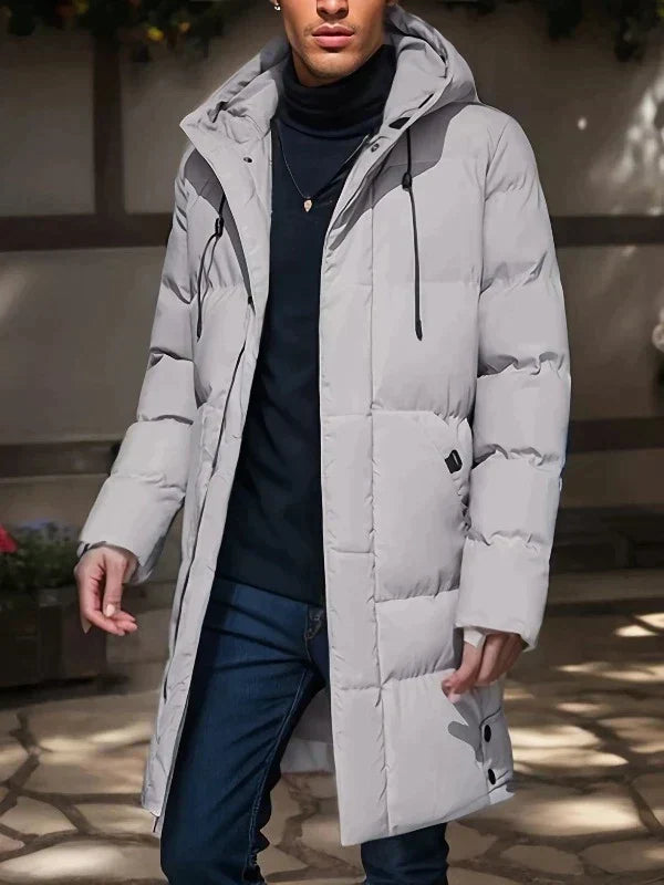 Padded long winter coat for men