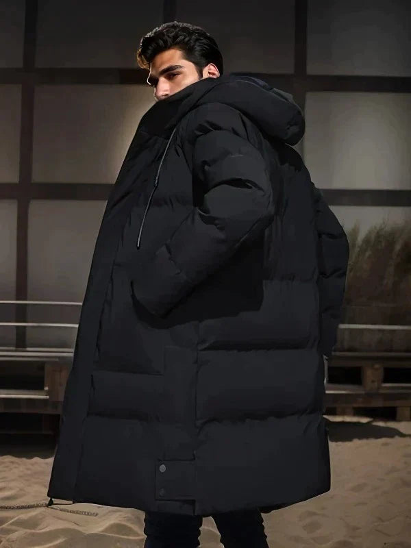 Padded long winter coat for men
