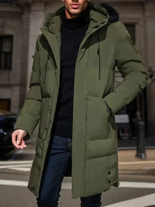 Padded long winter coat for men