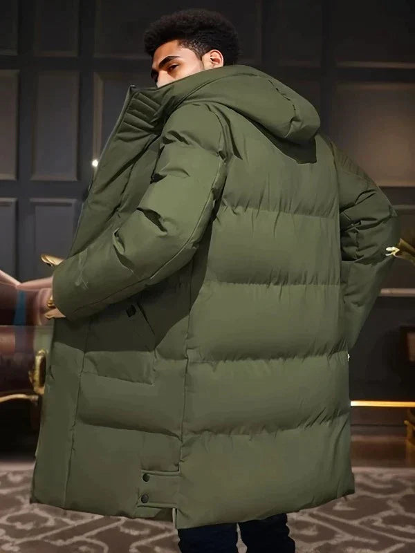 Padded long winter coat for men