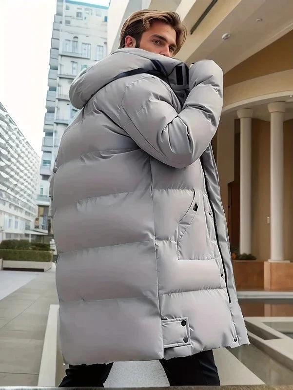 Padded long winter coat for men