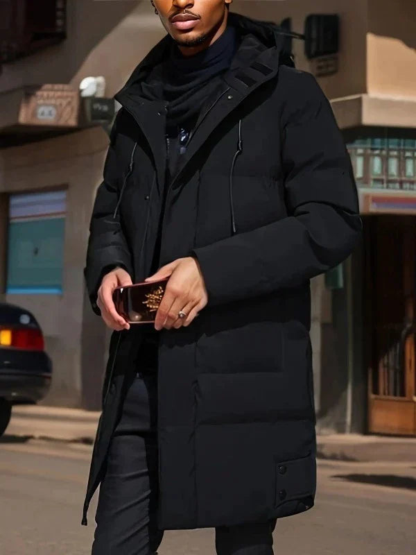 Padded long winter coat for men
