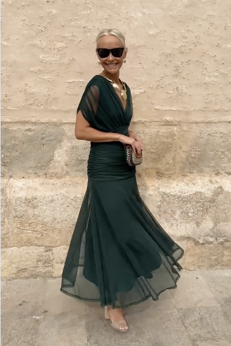 Women's V-Neck Printed Maxi Dress