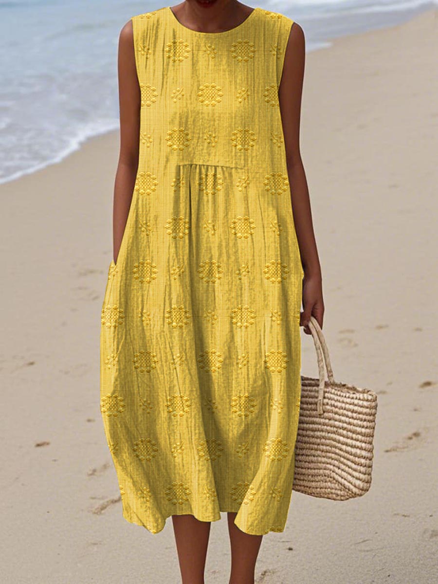 Women's Sleeveless Midi Dress with Pockets
