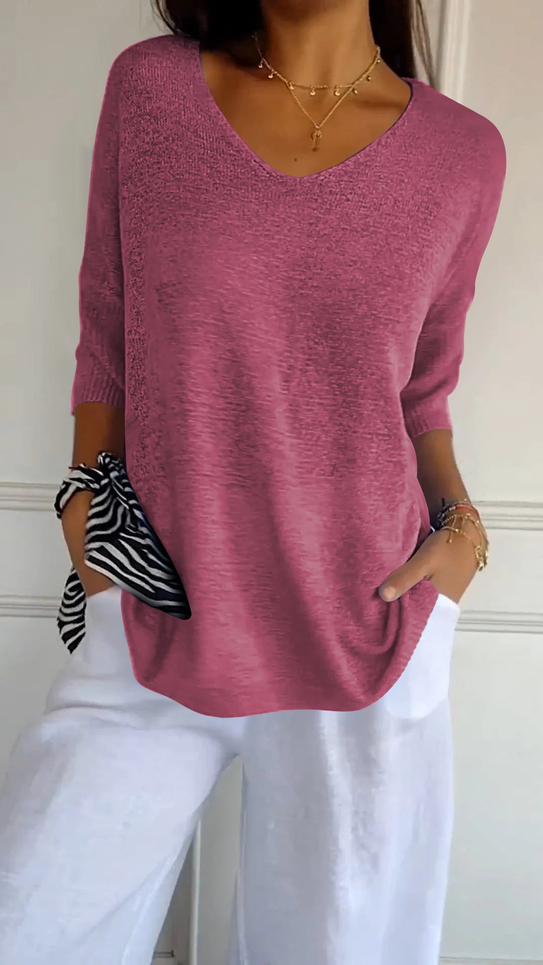 Women's V-Neck Three-Quarter Sleeve Top
