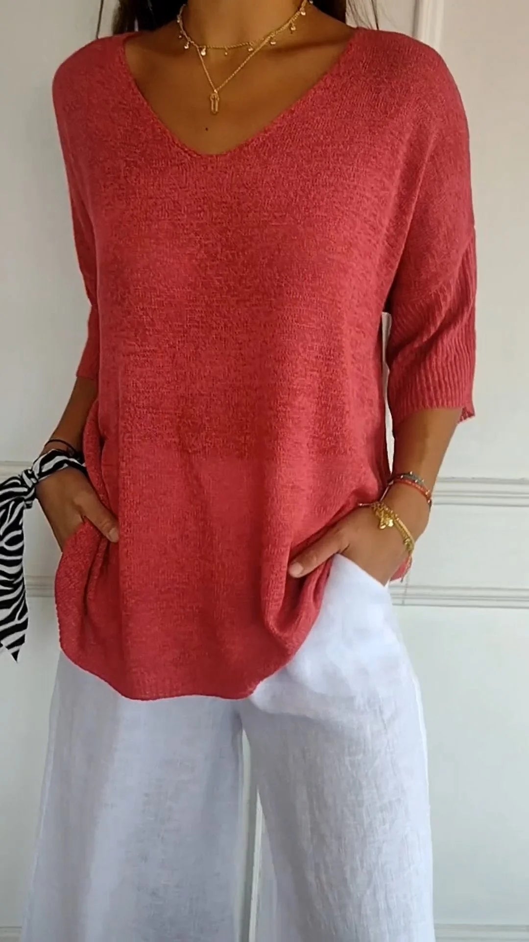 Women's V-Neck Three-Quarter Sleeve Top