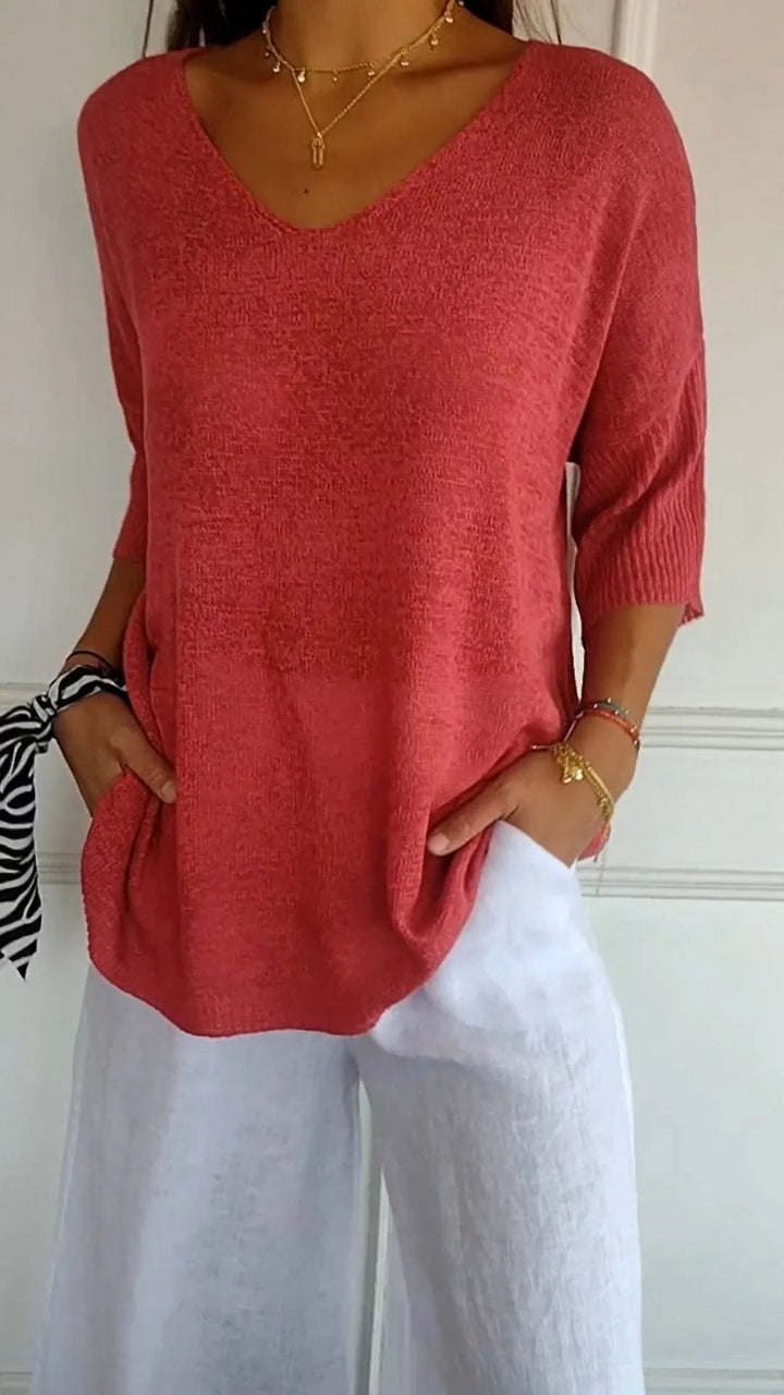 Women's V-Neck Three-Quarter Sleeve Top