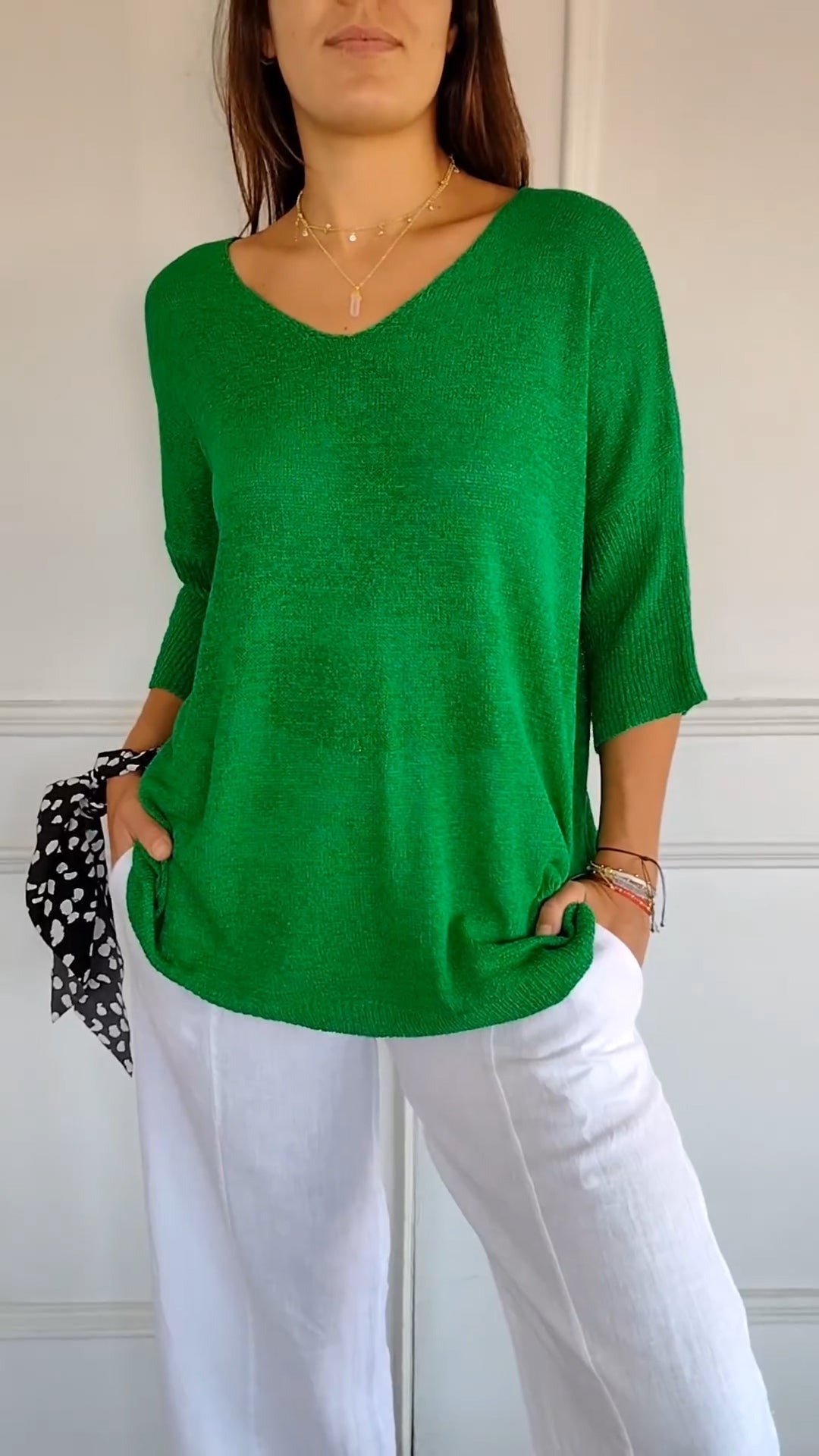 Women's V-Neck Three-Quarter Sleeve Top