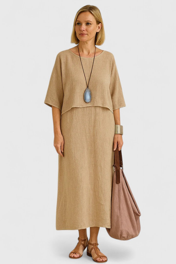 Women's Short Sleeve Layered Midi Dress