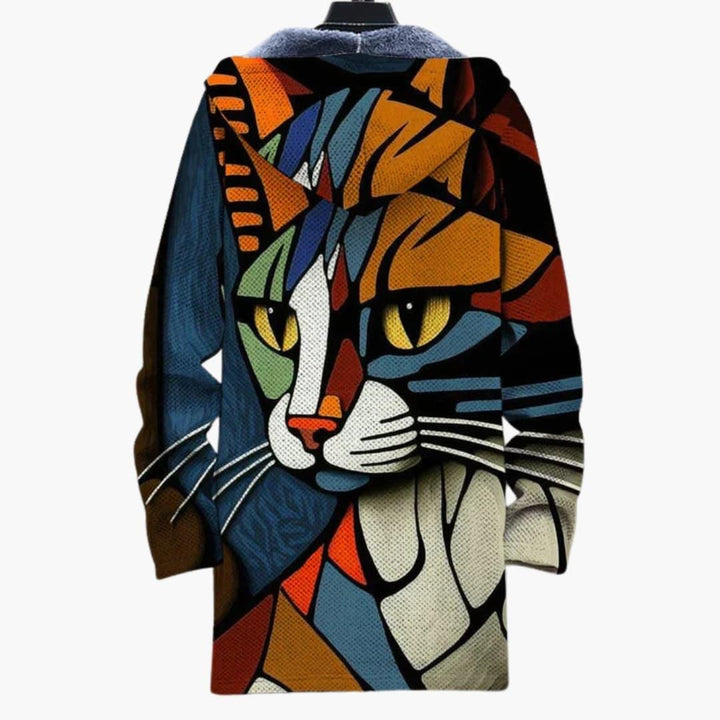 Unisex Cat Print Zip Up Hoodie Sweatshirt