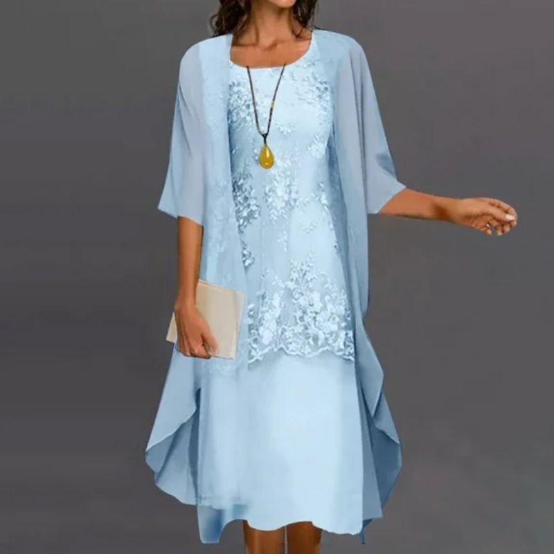 Women's Wedding Guest Lace Midi Dress with Cardigan