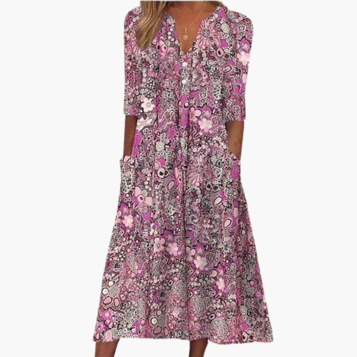 Women's Boho Midi Dress Flowy Lightweight Summer