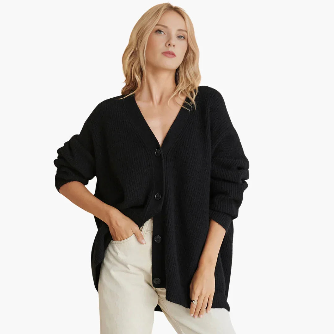 Women's Knit Cardigan V Neck Button Front Ribbed Cuffs