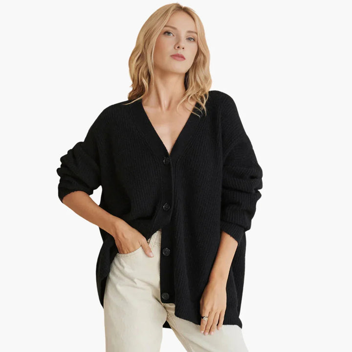 Women's Knit Cardigan V Neck Button Front Ribbed Cuffs