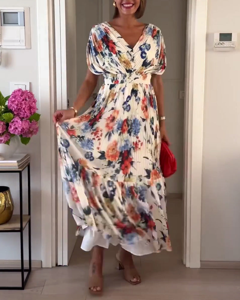 Women's Pleated Floral Maxi Dress