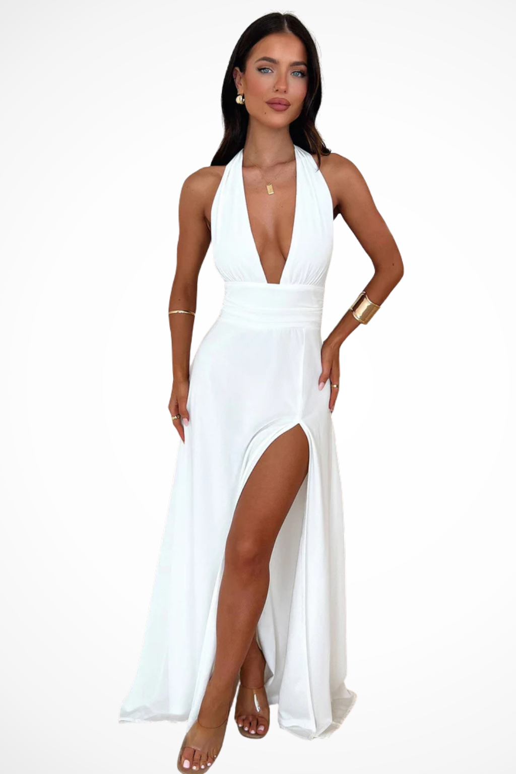Women's Halter Neck Maxi Dress Side Slit