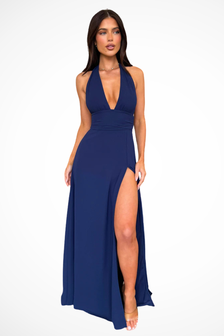 Women's Halter Neck Maxi Dress Side Slit