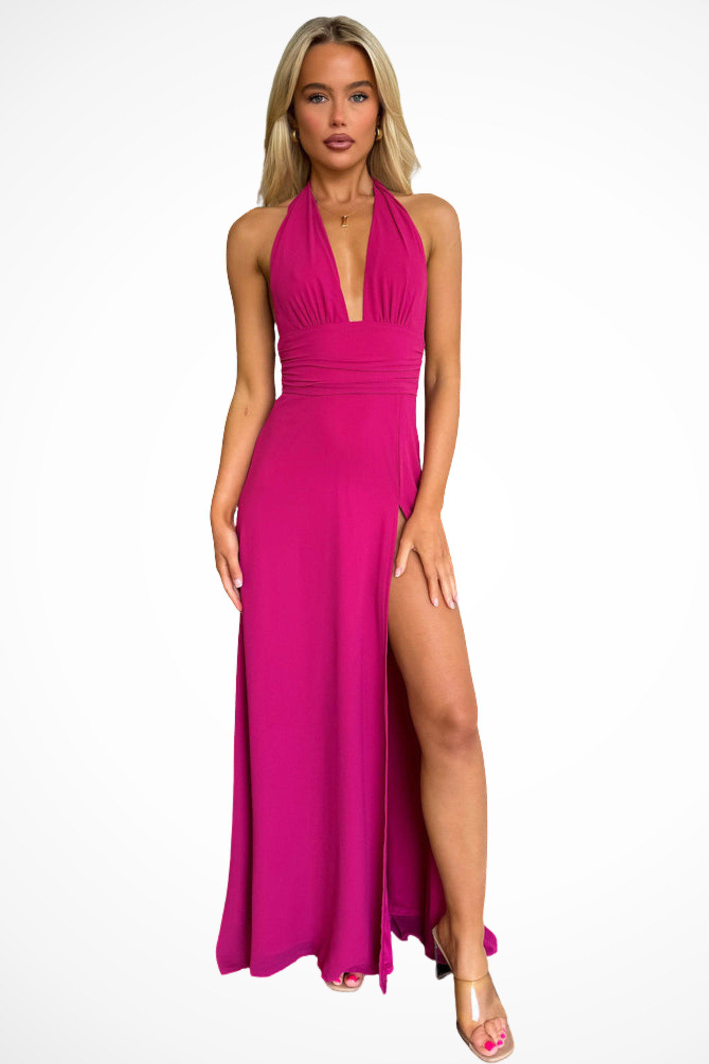 Women's Halter Neck Maxi Dress Side Slit