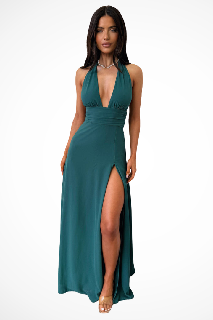 Women's Halter Neck Maxi Dress Side Slit