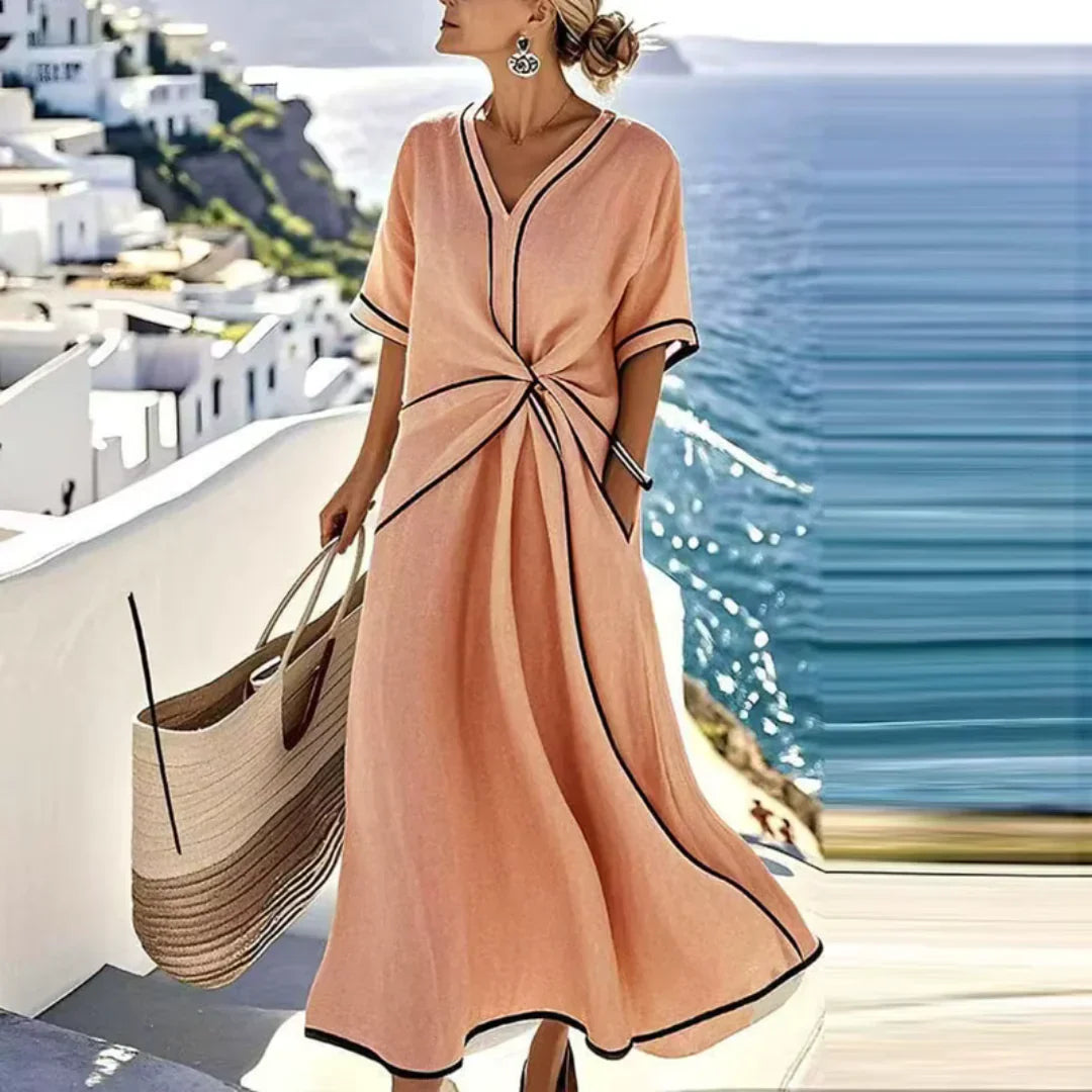 Women's Elegant Draped Wrap Midi Dress V Neck