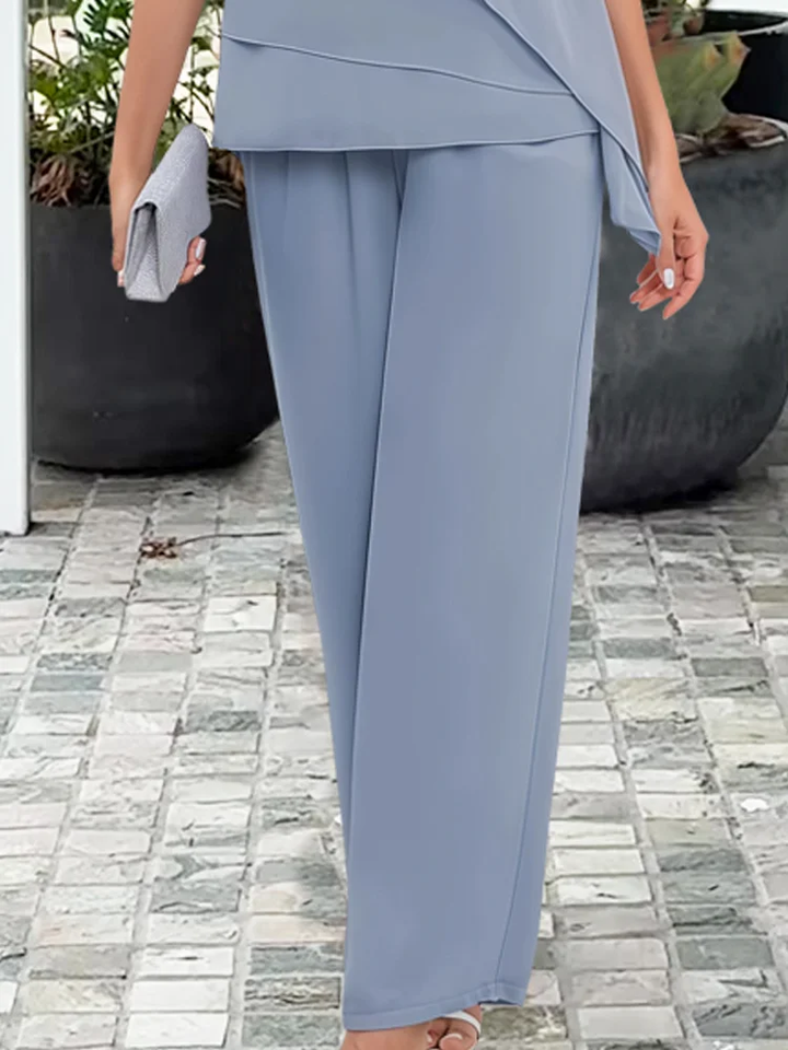Women's Formal Two-Piece Set Overlay Top Straight Leg Trousers