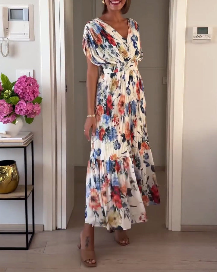 Women's Pleated Floral Maxi Dress