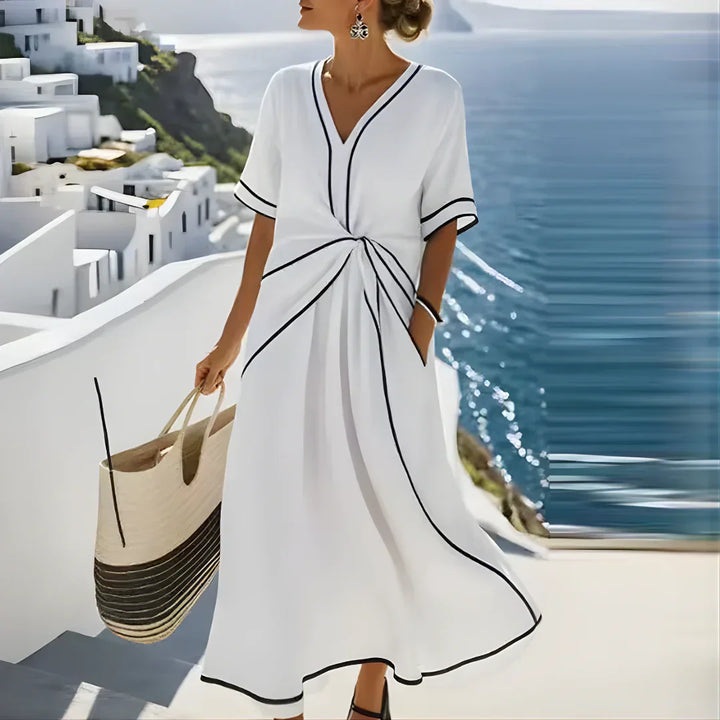 Women's Elegant Draped Wrap Midi Dress V Neck