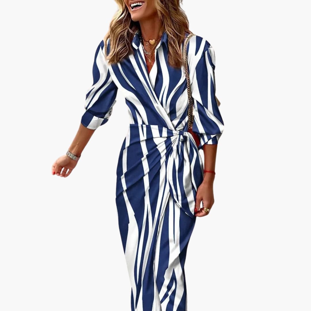 Women's Midi Shirt Dress Wrap Front Waist Tie Long Sleeve