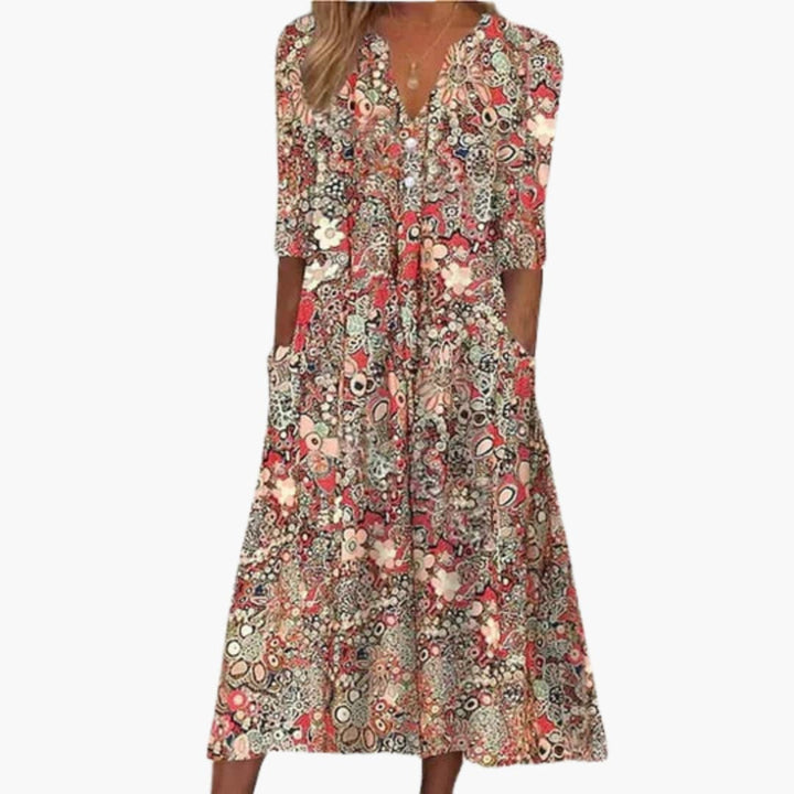 Women's Boho Midi Dress Flowy Lightweight Summer