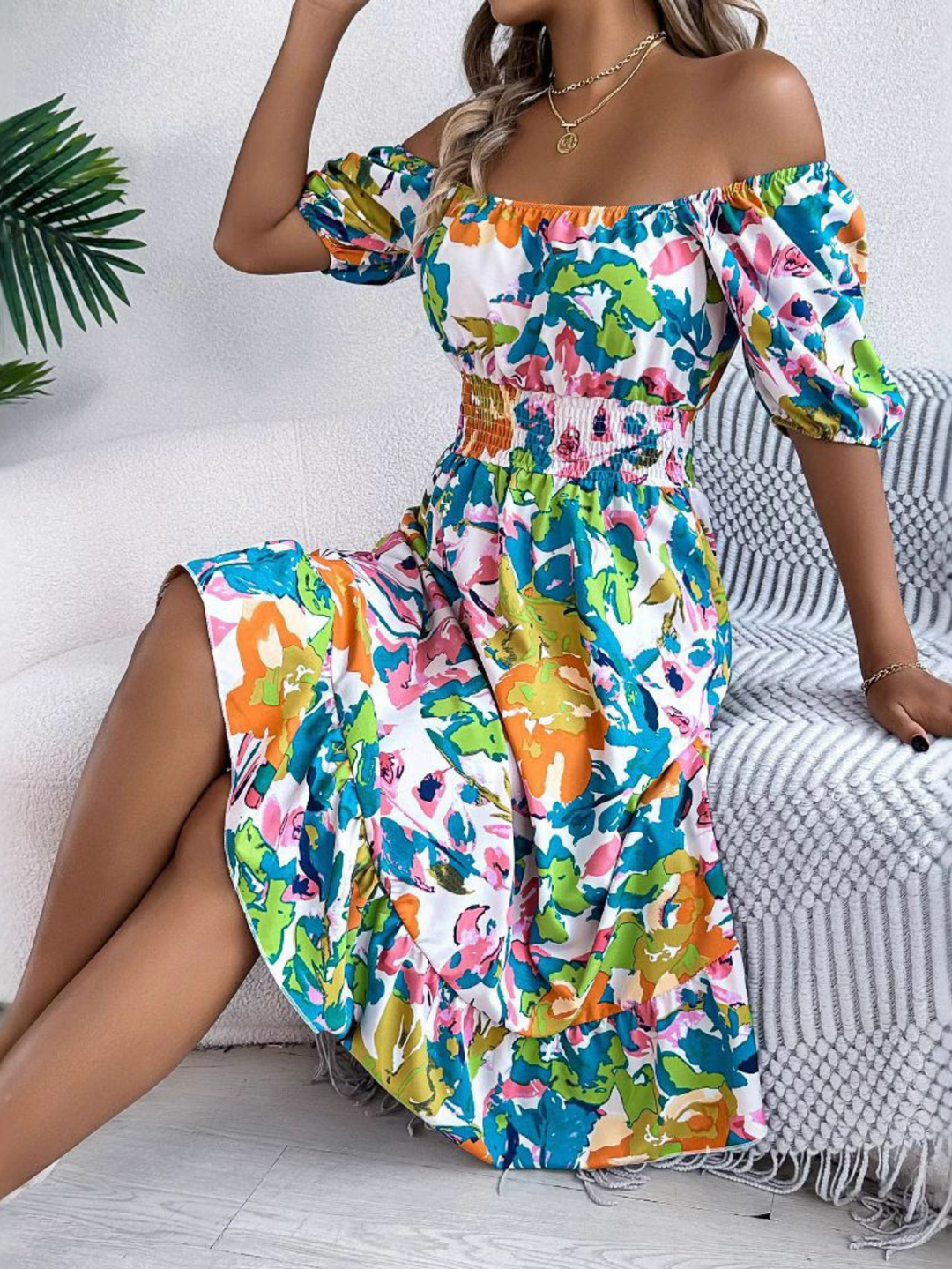 Women's Boho Off-Shoulder Midi Dress