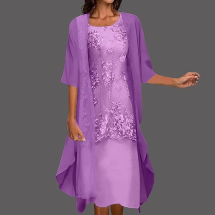 Women's Wedding Guest Lace Midi Dress with Cardigan