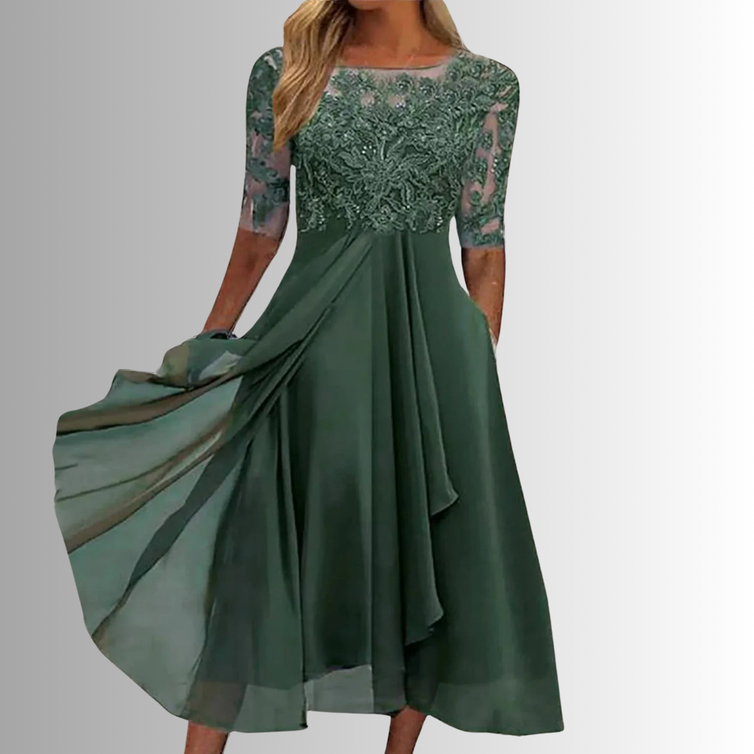 Women's Wedding Guest Lace Midi Dress