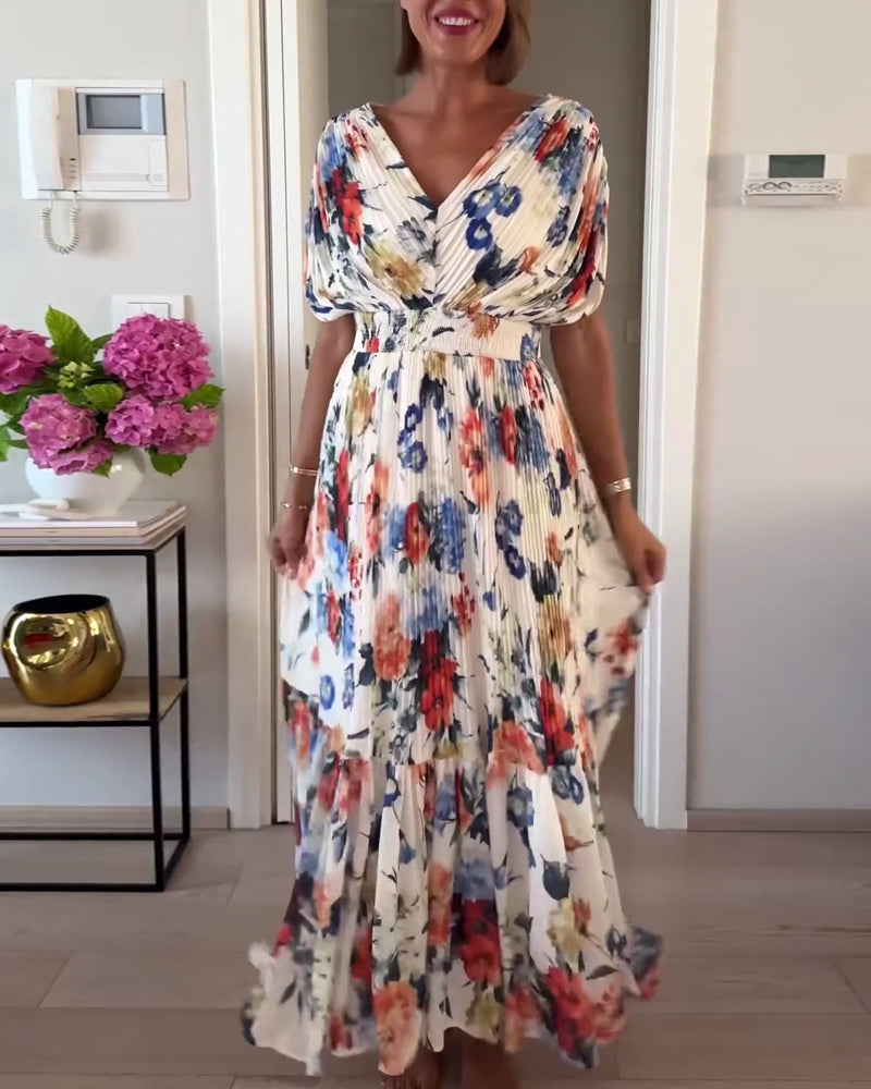 Women's Pleated Floral Maxi Dress