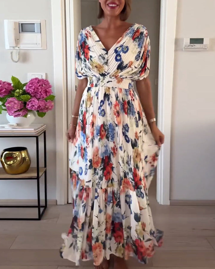 Women's Pleated Floral Maxi Dress