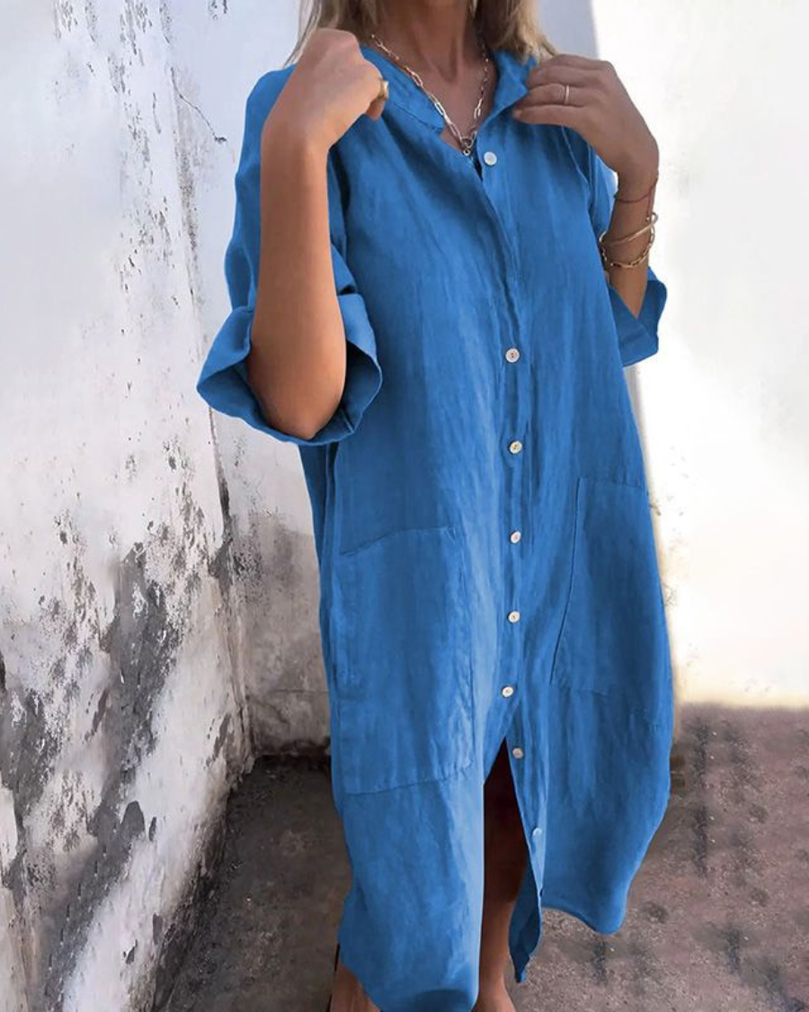 Women's Linen Cotton Shirt Dress Button Up Relaxed Fit