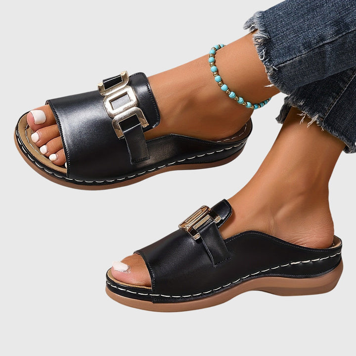 Women's Gold Buckle Sandals